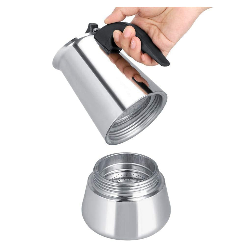 CAFETERA ITALIANA 9 TAZAS – Acero Inoxidable | 300ml | Base Ancha | Válvula de Seguridad | Para Inducción