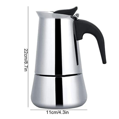CAFETERA ITALIANA 9 TAZAS – Acero Inoxidable | 300ml | Base Ancha | Válvula de Seguridad | Para Inducción