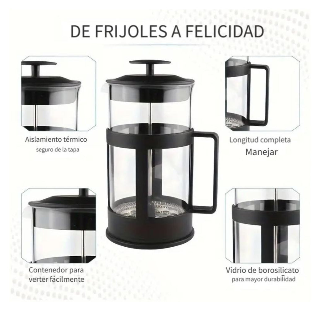 🛒 Prensa Francesa 600ml Cafetera Vidrio Borosilicato Filtro Acero Inoxidable