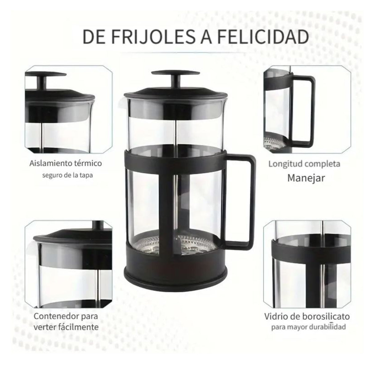 🛒 Prensa Francesa 600ml Cafetera Vidrio Borosilicato Filtro Acero Inoxidable