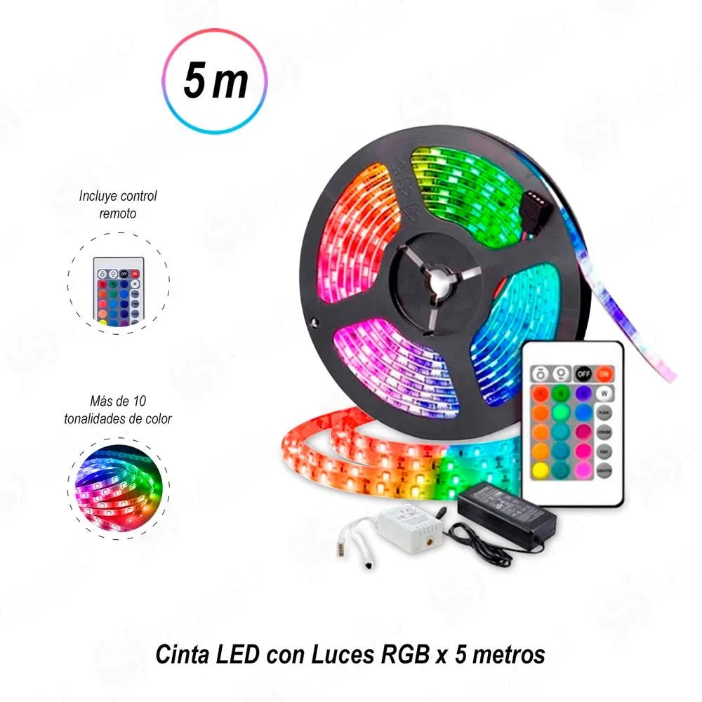 CINTA LED 5 METROS – 12V | 500 Lúmenes/metro | Dimerizable | IP20 | Autoadhesiva | Silicona