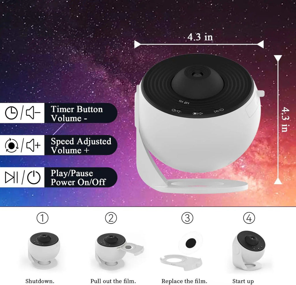 PROYECTOR PLANETARIO 360° – Galaxia | 13 Escenarios HD | Rotación + Temporizador | 5m de Proyección