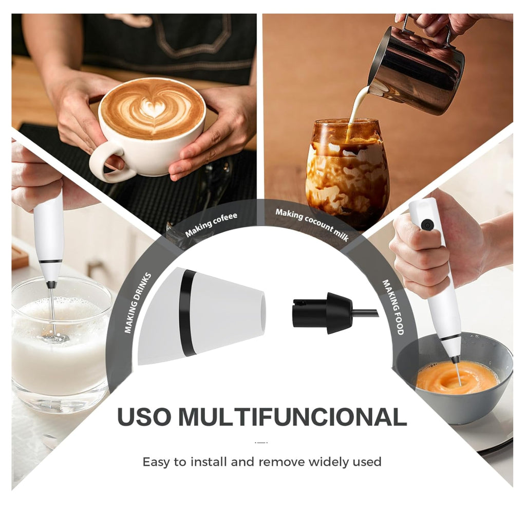 BATIDOR ELÉCTRICO PORTÁTIL – 2 Cabezas | Recargable USB | 1200mAh | Espumador de Leche + Batidor de Huevos + Mezclador