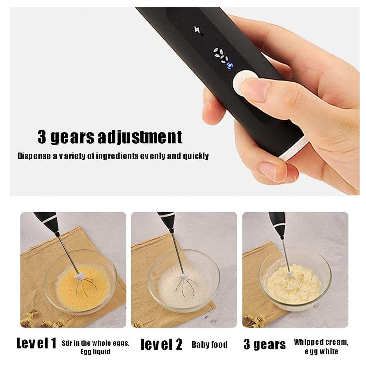 BATIDOR ELÉCTRICO PORTÁTIL – 2 Cabezas | Recargable USB | 1200mAh | Espumador de Leche + Batidor de Huevos + Mezclador