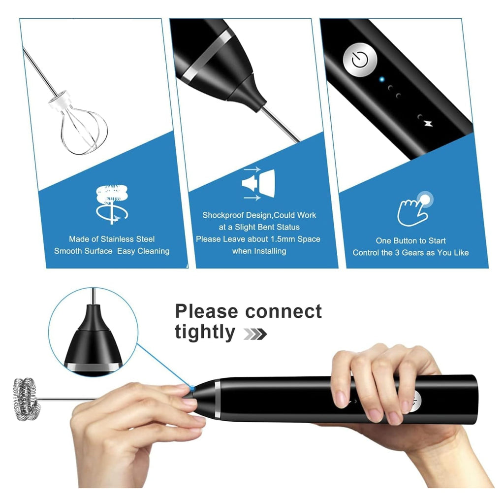 BATIDOR ELÉCTRICO PORTÁTIL – 2 Cabezas | Recargable USB | 1200mAh | Espumador de Leche + Batidor de Huevos + Mezclador