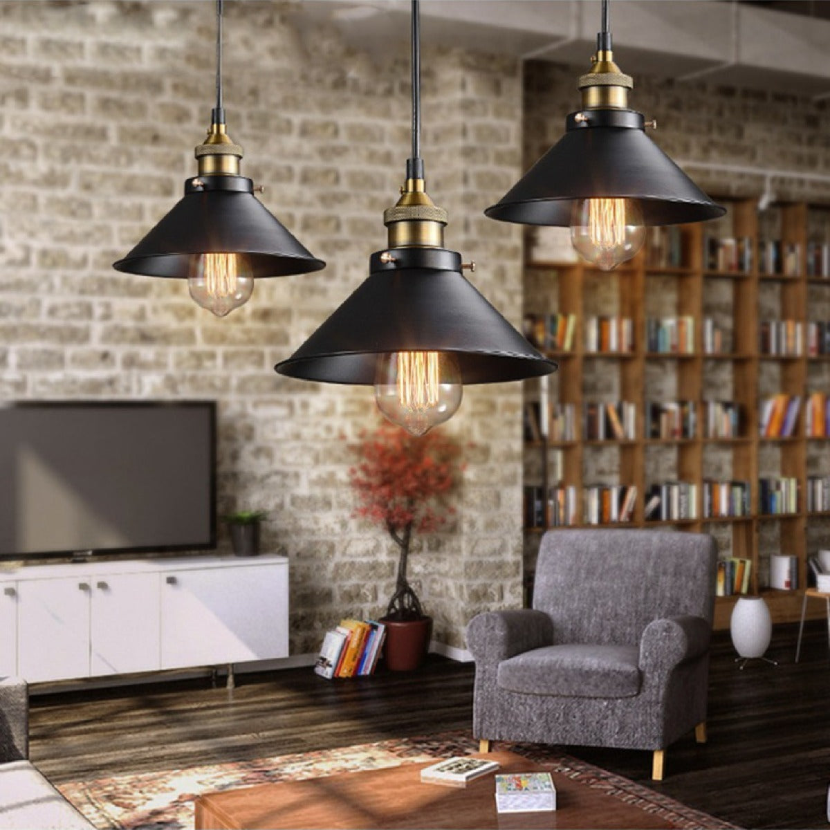 LÁMPARA COLGANTE INDUSTRIAL NOIR GOLD – Negro Mate + Detalles Dorados | INCLUYE BOMBILLO E27 | Cable Ajustable