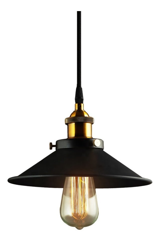 LÁMPARA COLGANTE INDUSTRIAL NOIR GOLD – Negro Mate + Detalles Dorados | INCLUYE BOMBILLO E27 | Cable Ajustable
