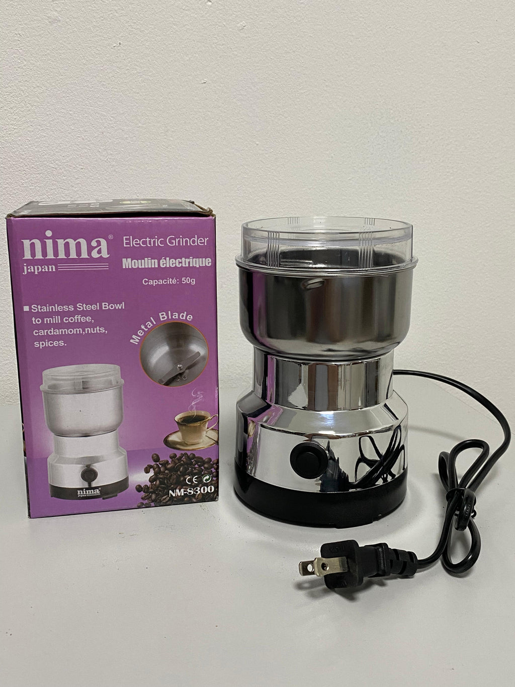 MOLINILLO DE GRANOS ELÉCTRICO – 50g | Tapa Transparente | Acero Inoxidable | 200W | Un Botón