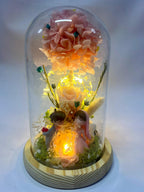 ROSA PRESERVADA CON LUZ LED + PAREJITA DE NOVIOS – 3 a 5 Años de Belleza Natural | Colores: Rojo, Azul, Púrpura, Rosado