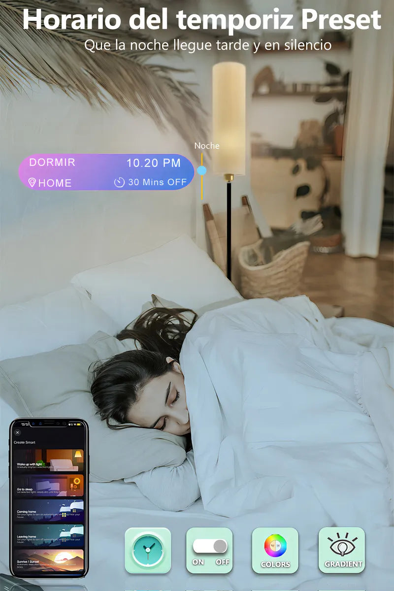 LÁMPARA DE PISO INTELIGENTE ATIKUS – 1.75m | WiFi + Alexa + Google Home + Siri | RGB + Regulación Continua | Foco LED Incluido