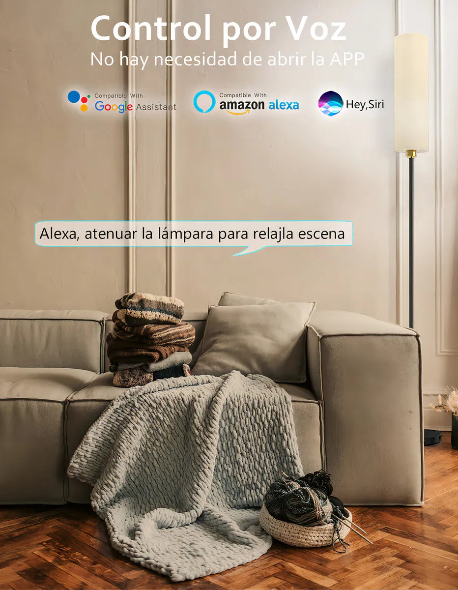 LÁMPARA DE PISO INTELIGENTE ATIKUS – 1.75m | WiFi + Alexa + Google Home + Siri | RGB + Regulación Continua | Foco LED Incluido