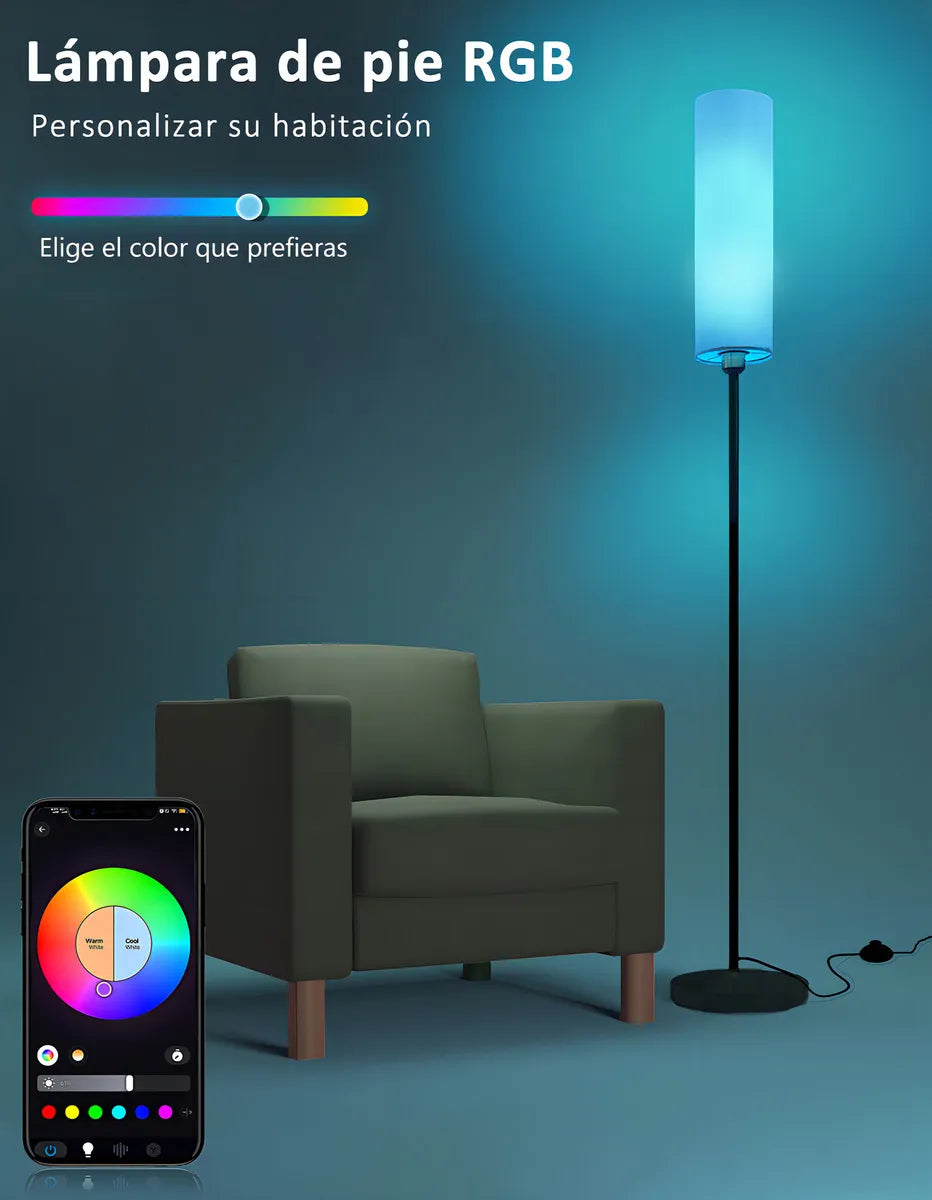 LÁMPARA DE PISO INTELIGENTE ATIKUS – 1.75m | WiFi + Alexa + Google Home + Siri | RGB + Regulación Continua | Foco LED Incluido