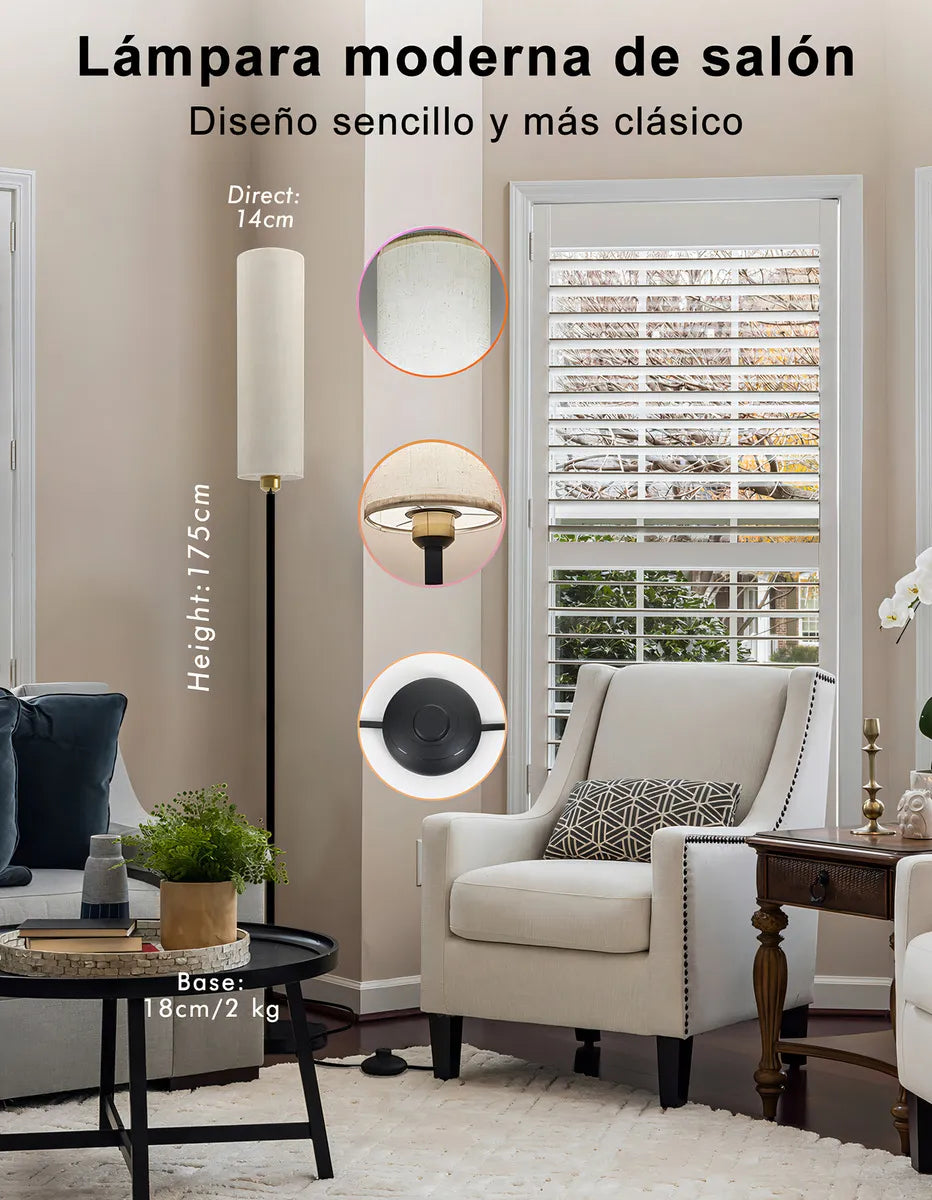 LÁMPARA DE PISO INTELIGENTE ATIKUS – 1.75m | WiFi + Alexa + Google Home + Siri | RGB + Regulación Continua | Foco LED Incluido