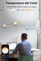 LÁMPARA DE PISO INTELIGENTE ATIKUS – 1.75m | WiFi + Alexa + Google Home + Siri | RGB + Regulación Continua | Foco LED Incluido