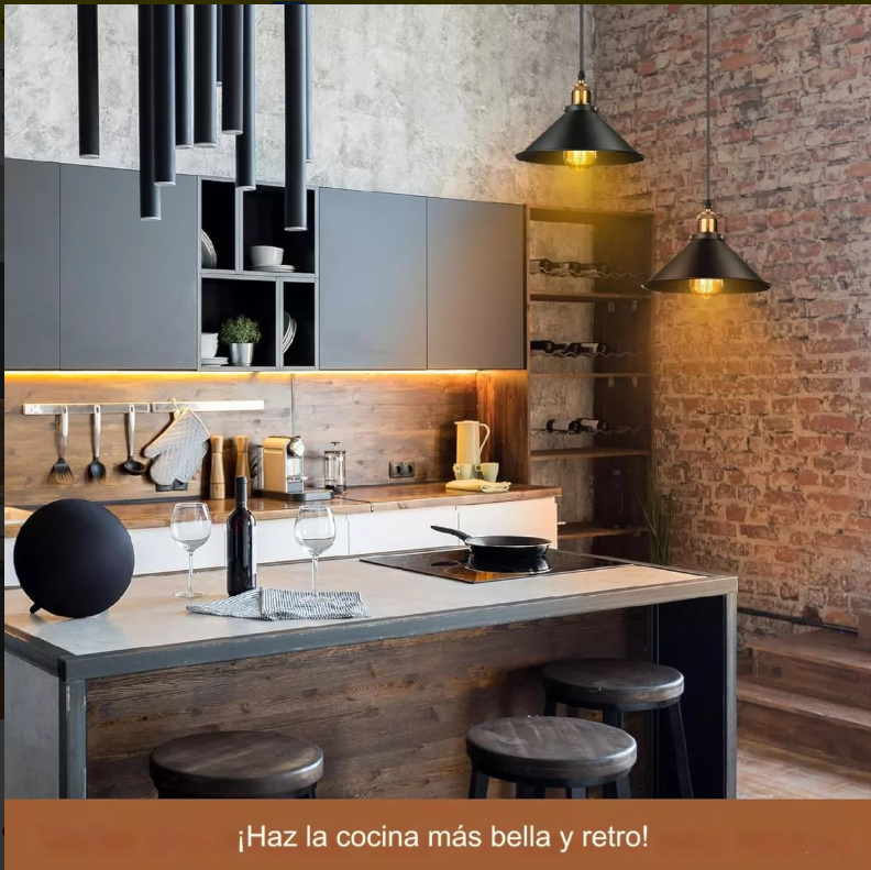 LÁMPARA COLGANTE INDUSTRIAL NOIR GOLD – Negro Mate + Detalles Dorados | INCLUYE BOMBILLO E27 | Cable Ajustable