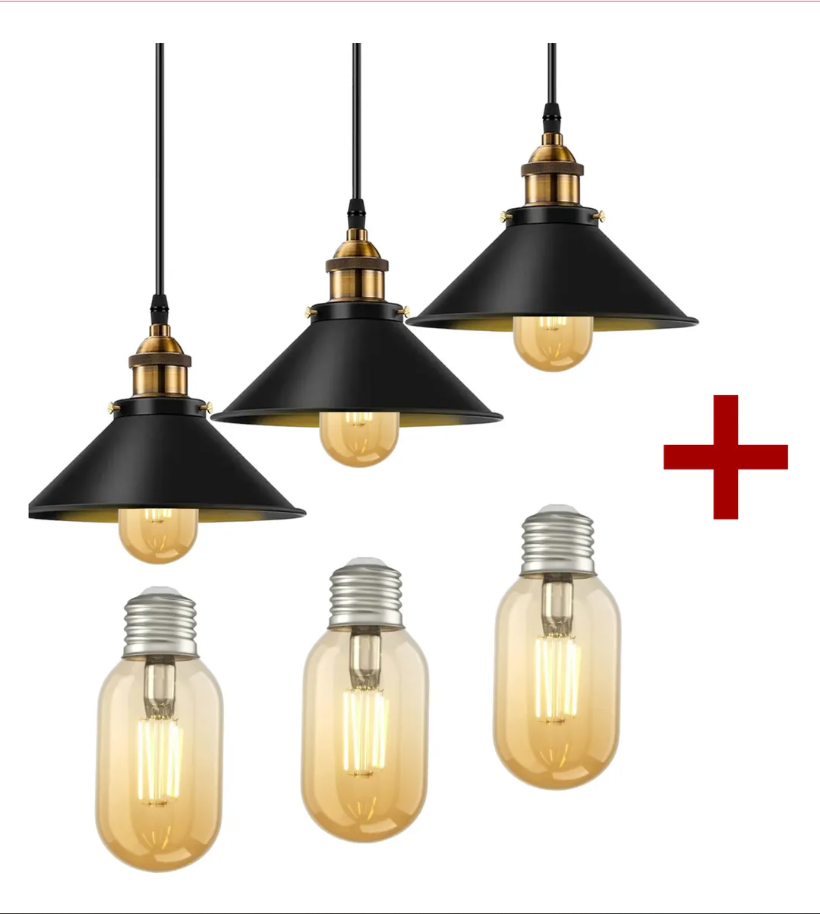 LÁMPARA COLGANTE INDUSTRIAL NOIR GOLD – Negro Mate + Detalles Dorados | INCLUYE BOMBILLO E27 | Cable Ajustable