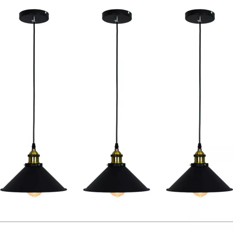 LÁMPARA COLGANTE INDUSTRIAL NOIR GOLD – Negro Mate + Detalles Dorados | INCLUYE BOMBILLO E27 | Cable Ajustable