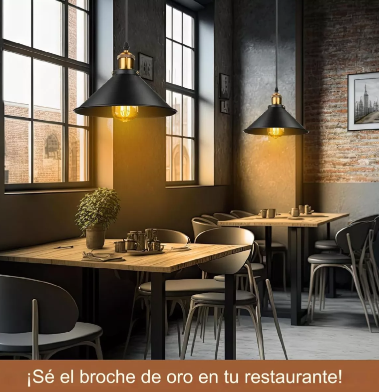 LÁMPARA COLGANTE INDUSTRIAL NOIR GOLD – Negro Mate + Detalles Dorados | INCLUYE BOMBILLO E27 | Cable Ajustable