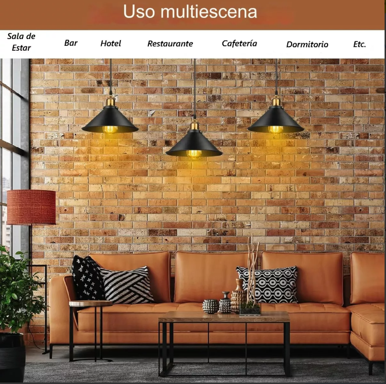 LÁMPARA COLGANTE INDUSTRIAL NOIR GOLD – Negro Mate + Detalles Dorados | INCLUYE BOMBILLO E27 | Cable Ajustable