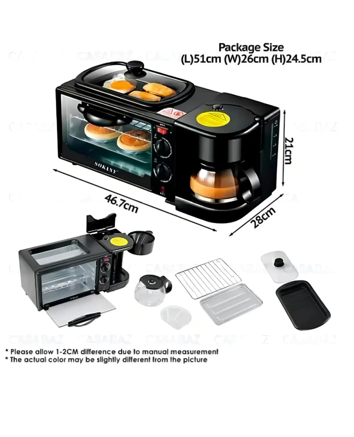 HORNO ELÉCTRICO SOKANY 3 EN 1 – Tostador + Cafetera + Parrilla | 1L | Compacto (1cm de profundidad) | Eficiencia Energética