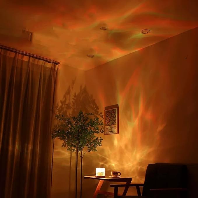 LÁMPARA AURORA GLOW – Medianoche | Efecto Olas de Agua + Sombra | 16 Colores RGB | Control Remoto | USB