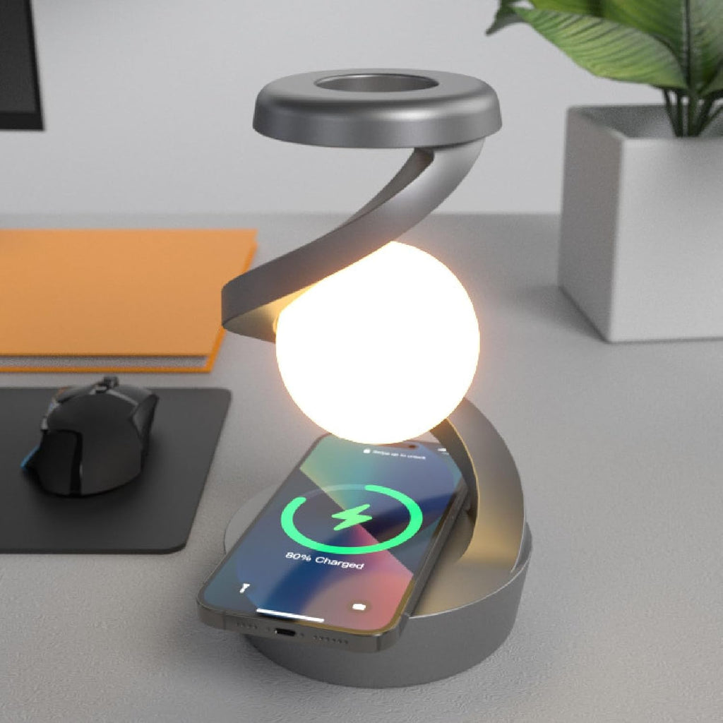 LÁMPARA DE MESA LEVITANTE 3D – Flotación Magnética + Carga Inalámbrica + Control por Gesto + Batería Recargable