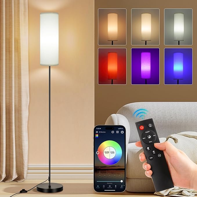 LÁMPARA DE PISO INTELIGENTE ATIKUS – 1.75m | WiFi + Alexa + Google Home + Siri | RGB + Regulación Continua | Foco LED Incluido