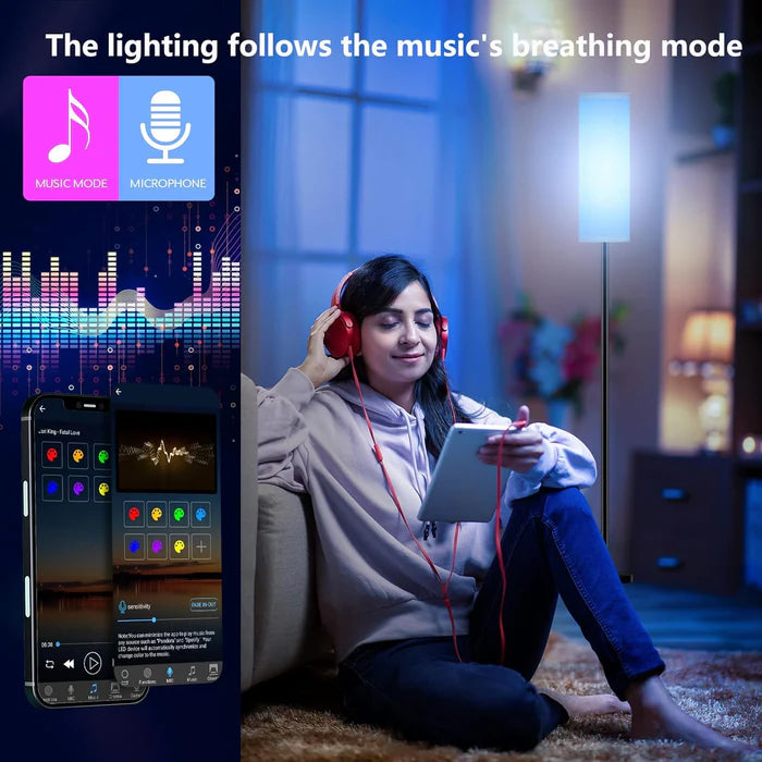 LÁMPARA DE PISO INTELIGENTE ATIKUS – 1.75m | WiFi + Alexa + Google Home + Siri | RGB + Regulación Continua | Foco LED Incluido