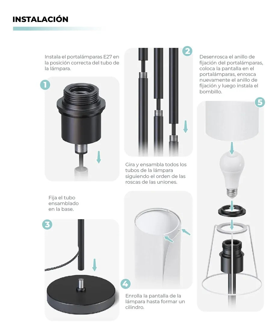 LÁMPARA DE PISO INTELIGENTE ATIKUS – 1.75m | WiFi + Alexa + Google Home + Siri | RGB + Regulación Continua | Foco LED Incluido
