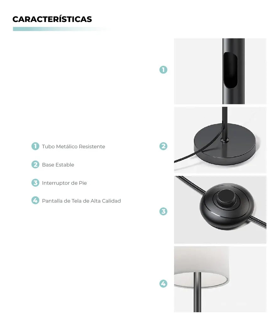 LÁMPARA DE PISO INTELIGENTE ATIKUS – 1.75m | WiFi + Alexa + Google Home + Siri | RGB + Regulación Continua | Foco LED Incluido