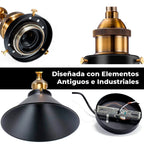 LÁMPARA COLGANTE INDUSTRIAL NOIR GOLD – Negro Mate + Detalles Dorados | INCLUYE BOMBILLO E27 | Cable Ajustable