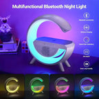 LÁMPARA G – Base de Carga Inalámbrica 15W + Altavoz Bluetooth + Luz Ambiental + RELOJ