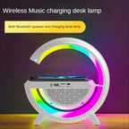 LÁMPARA G – Base de Carga Inalámbrica 15W + Altavoz Bluetooth + Luz Ambiental + RELOJ