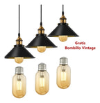 LÁMPARA COLGANTE INDUSTRIAL NOIR GOLD – Negro Mate + Detalles Dorados | INCLUYE BOMBILLO E27 | Cable Ajustable