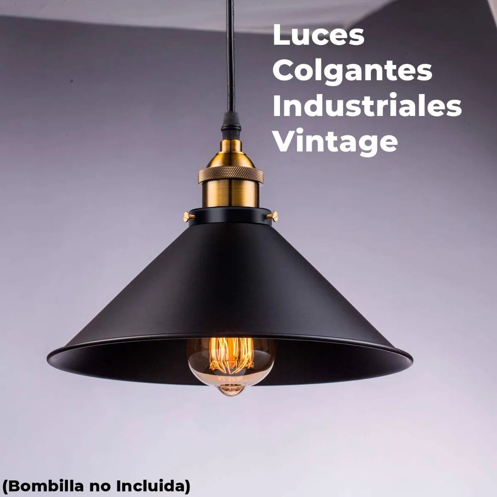 LÁMPARA COLGANTE INDUSTRIAL NOIR GOLD – Negro Mate + Detalles Dorados | INCLUYE BOMBILLO E27 | Cable Ajustable