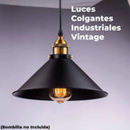 LÁMPARA COLGANTE INDUSTRIAL NOIR GOLD – Negro Mate + Detalles Dorados | INCLUYE BOMBILLO E27 | Cable Ajustable