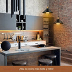 LÁMPARA COLGANTE INDUSTRIAL NOIR GOLD – Negro Mate + Detalles Dorados | INCLUYE BOMBILLO E27 | Cable Ajustable