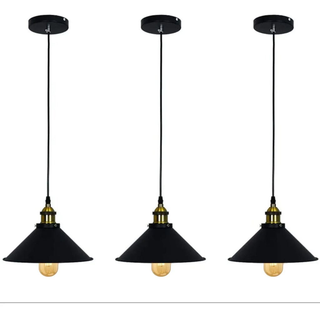 LÁMPARA COLGANTE INDUSTRIAL NOIR GOLD – Negro Mate + Detalles Dorados | INCLUYE BOMBILLO E27 | Cable Ajustable