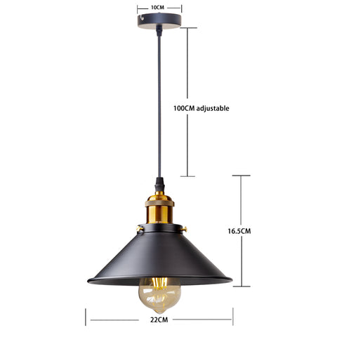 LÁMPARA COLGANTE INDUSTRIAL NOIR GOLD – Negro Mate + Detalles Dorados | INCLUYE BOMBILLO E27 | Cable Ajustable