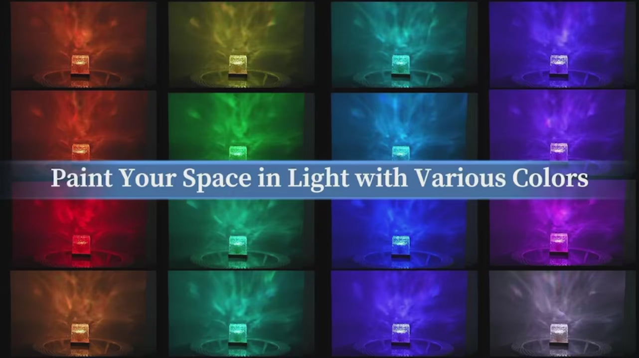 LÁMPARA AURORA GLOW – Medianoche | Efecto Olas de Agua + Sombra | 16 Colores RGB | Control Remoto | USB